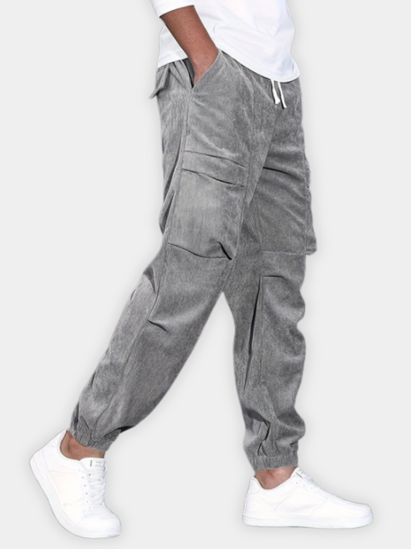 GÓRSKI KRAKÓW™ | MĘSKIE SPODNIE CARGO Z WELURU PRĄŻKOWANEGO