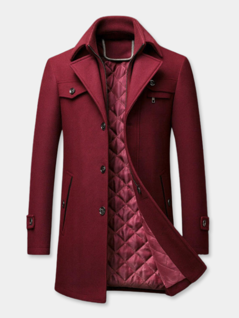 GÓRSKI KRAKÓW™ | STRUKTURALNY PŁASZCZ Z WYSOKIM KOŁNIERZEM I PIKOWANYM WNĘTRZEM