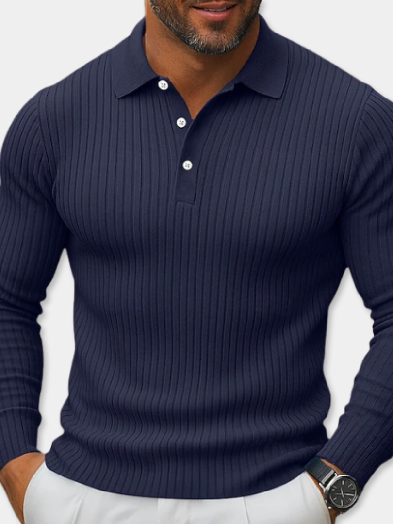 GÓRSKI KRAKÓW™ | POLO Z PRĄŻKOWANEJ DZIANINY Z DŁUGIM RĘKAWEM