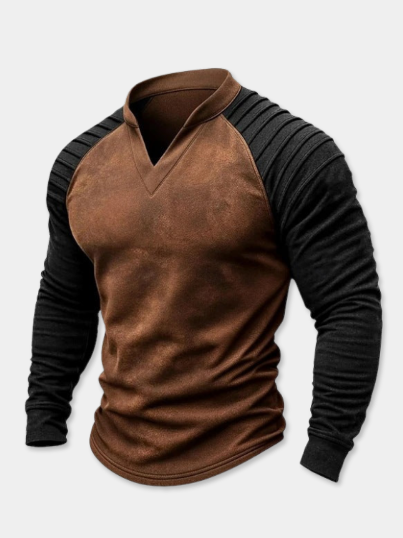 GÓRSKI KRAKÓW™ | TOP Z EFEKTEM ZAMSZU, PRĄŻKOWANYMI RAMIONAMI I OTWARTYM KOŁNIERZEM