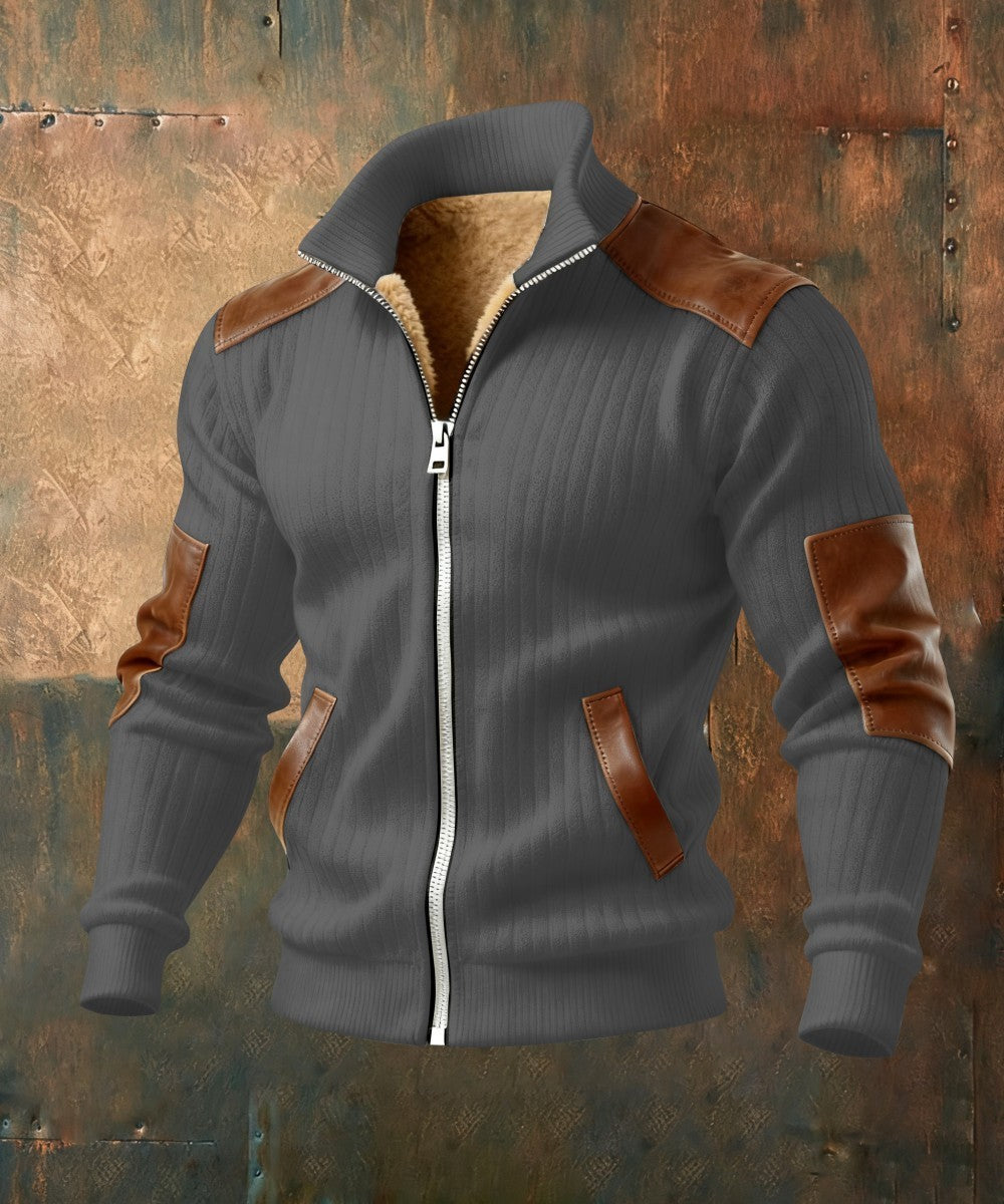 GÓRSKI KRAKÓW™ | TEKSTUROWANA KURTKA Z ZAMKIEM I WSTAWKAMI O SKÓRZANYM EFEKCIE